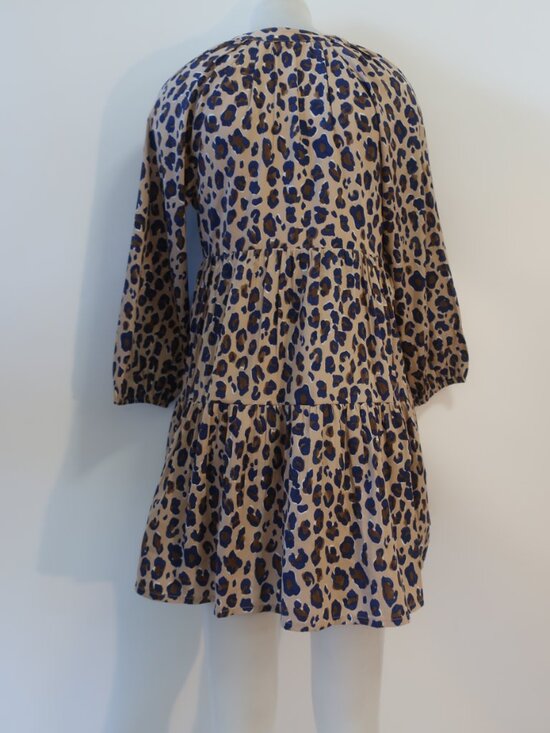 Womens Vineyard Vine Tan Blue (Item- 813) Leopard Print Tiered Mini Dress S - Picture 8 of 11